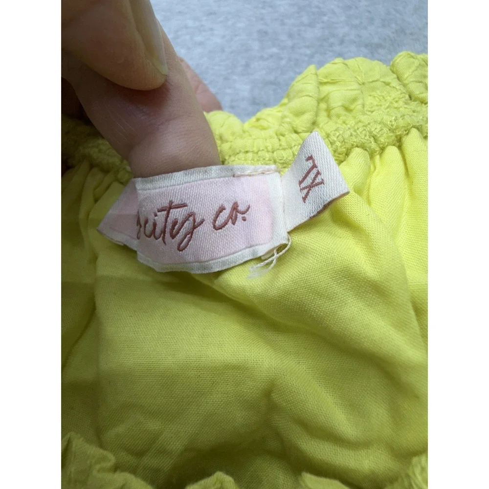 Ivy City Co Womens‎ 1X Yellow Floral Embroidered 2 Piece Skirt Set Puff Sleeve